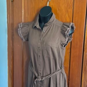 Brown Mini Dress with Ruffle Sleeves